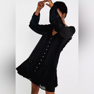 Free People Snow Angel Mini Black Dress NWT